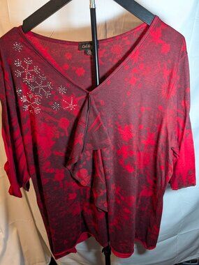CAL STYLE U.S.A. SZ 3XL Women's Winter/Christmas Blouse/Rhinestones